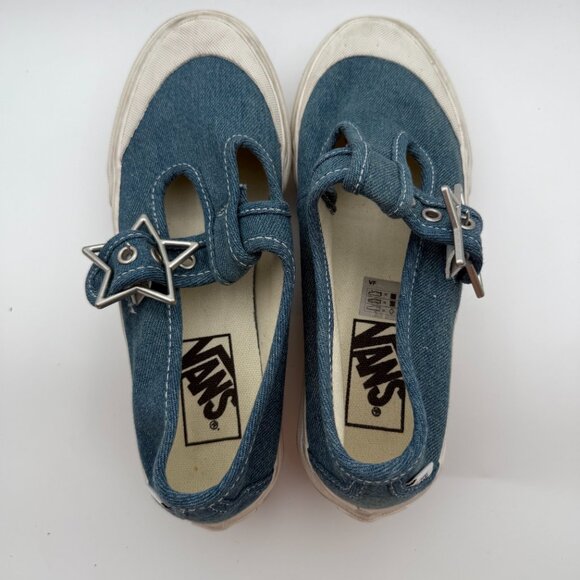 Vans Womens Mary Jane Shoes Sneakers Blue Denim Style 93 Buckle Platform Size‎ 5 - Picture 1 of 5